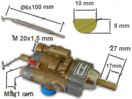 Picture of Valved gas tap 24ST with thermostat and safety device for Zanussi, Electrolux Part# 58369