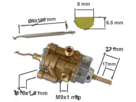 Picture of Valved gas tap 25STO with thermostat and safety device for Zanussi, Electrolux Part# 004257, 006597