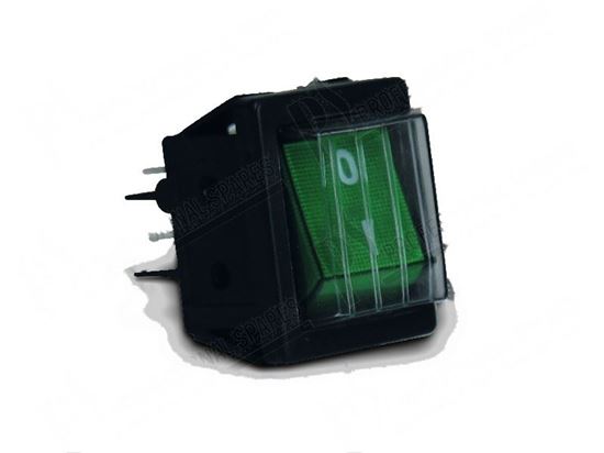 Picture of Green double-pole backlit switch 22x30 mm; 0-I for Zanussi, Electrolux Part# 053810, 058808, 085609, 0K8650