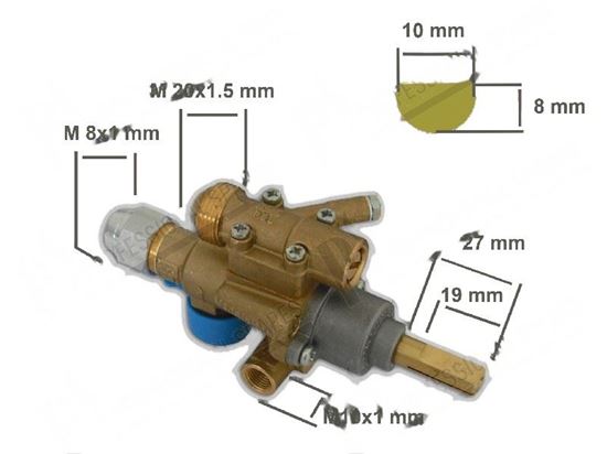 Picture of Valved gas tap PEL 22SO with safety device for Zanussi, Electrolux Part# 0A2001